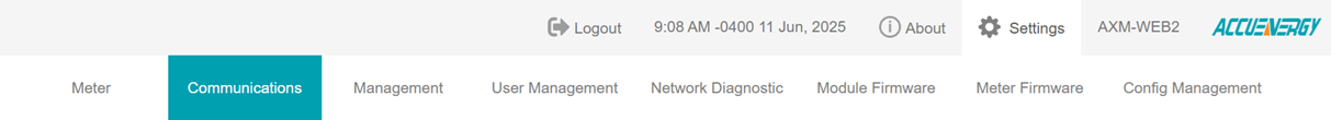 Header of the Settings>Communication