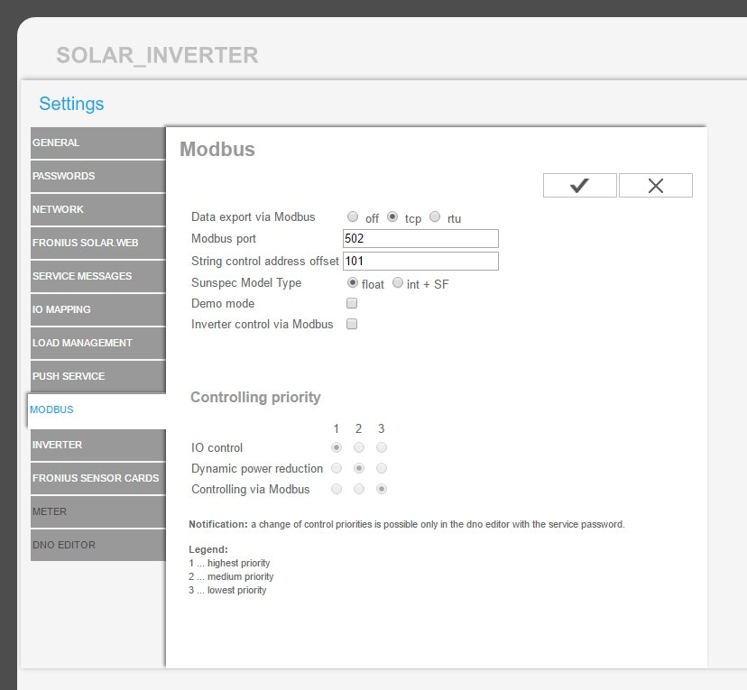 Configuraciones de Modbus