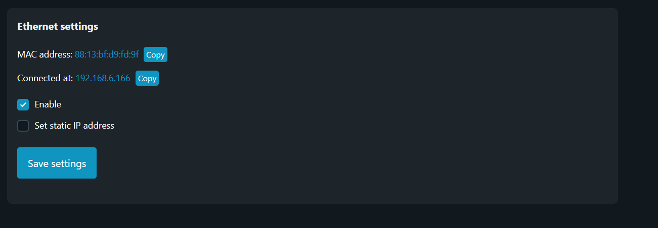 Ethernet Settings Example