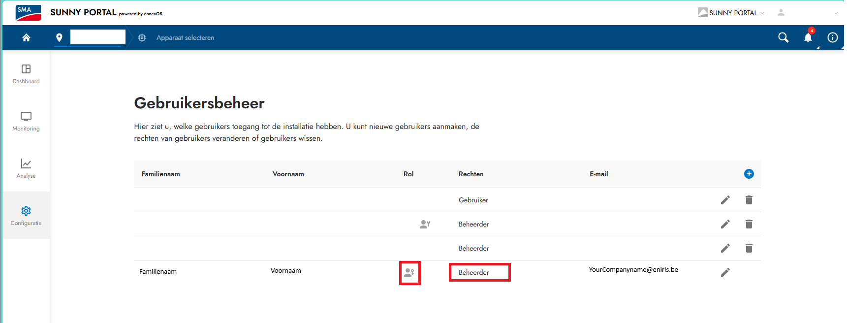 Gestión de Usuarios de Sunny Portal