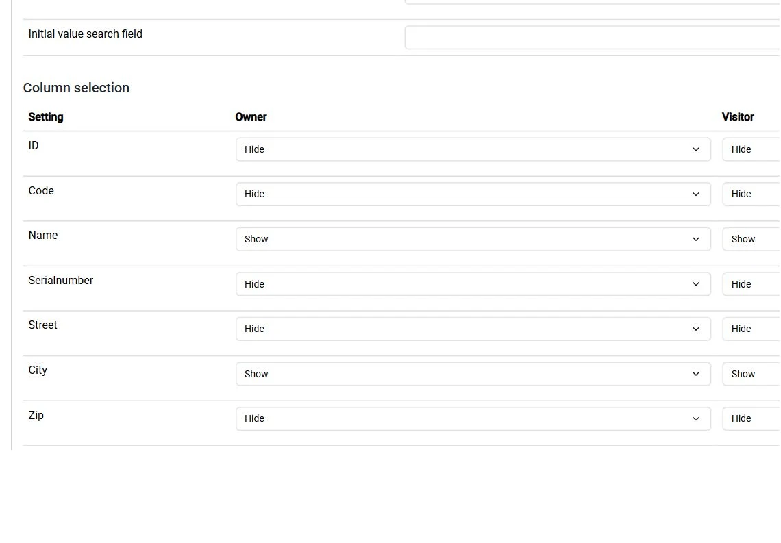 SmartgridX persistent column selection for owner and visitor audiences