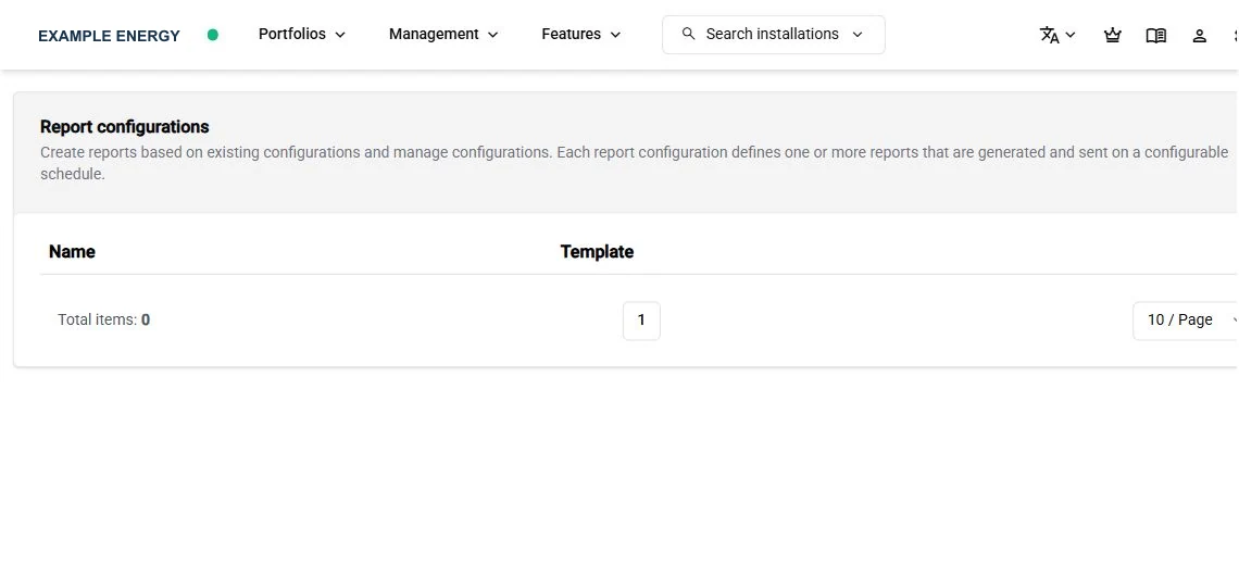 SmartgridX report-configuration page